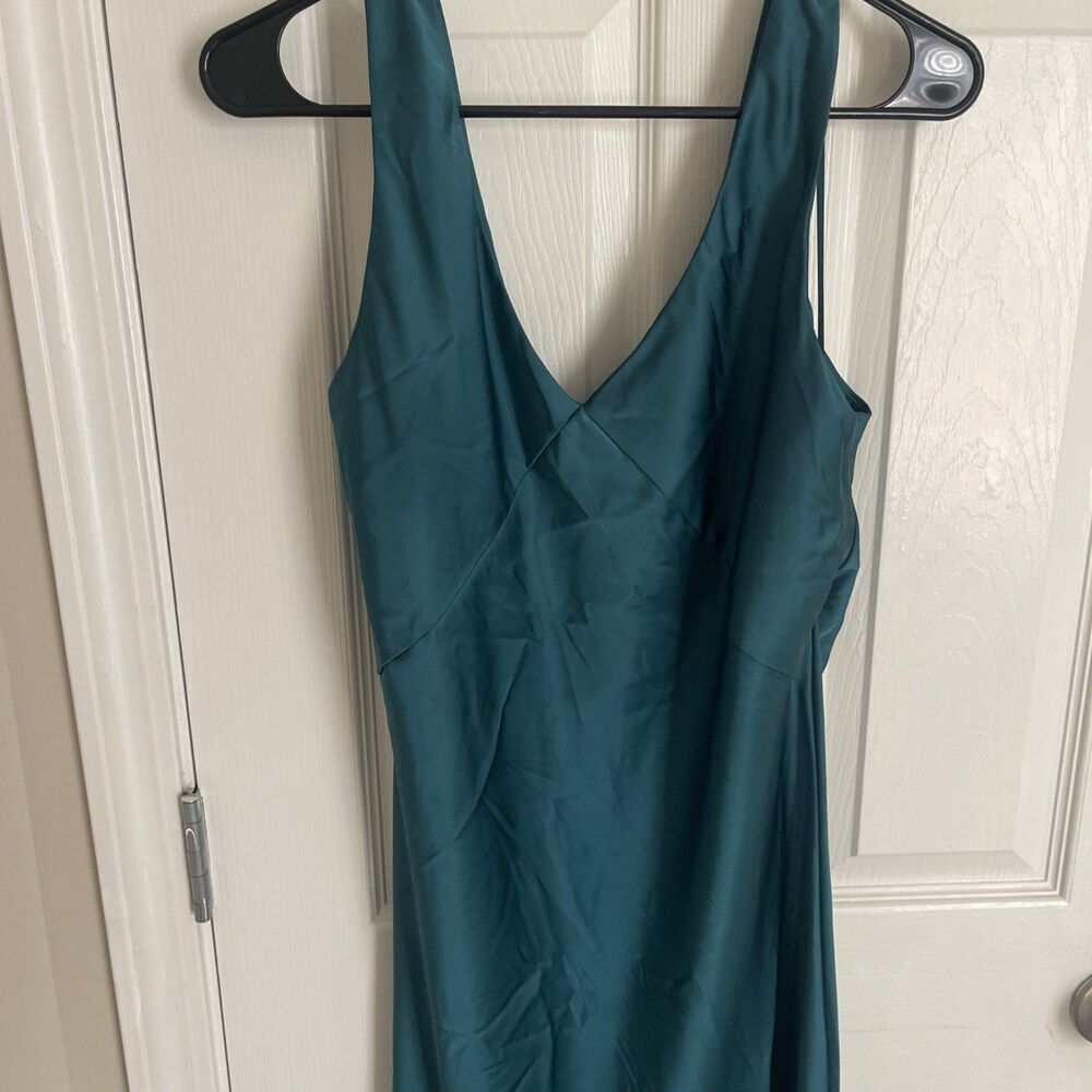 Joie Slip Maxi Dress Women Large Kelly Green Satin Gown Babydoll Flowy - Picture 2 of 4